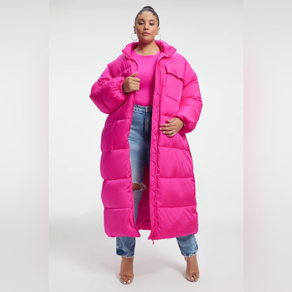 Good American BELTED PUFFER COAT Fuschia